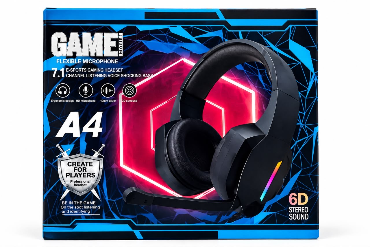 A4 7.1 Gaming Headset with Flexible Microphone – 6D Stereo Sound & 40mm